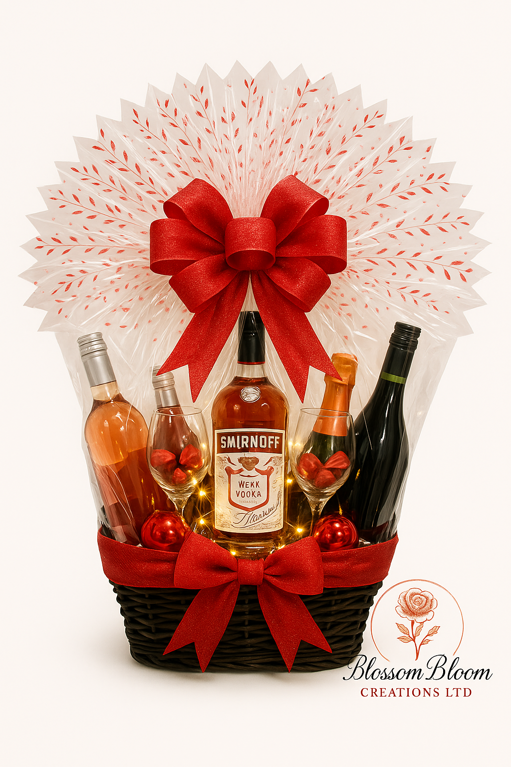 Grand Celebration Wrapped Drinks Hamper – Deluxe Red Bow Edition