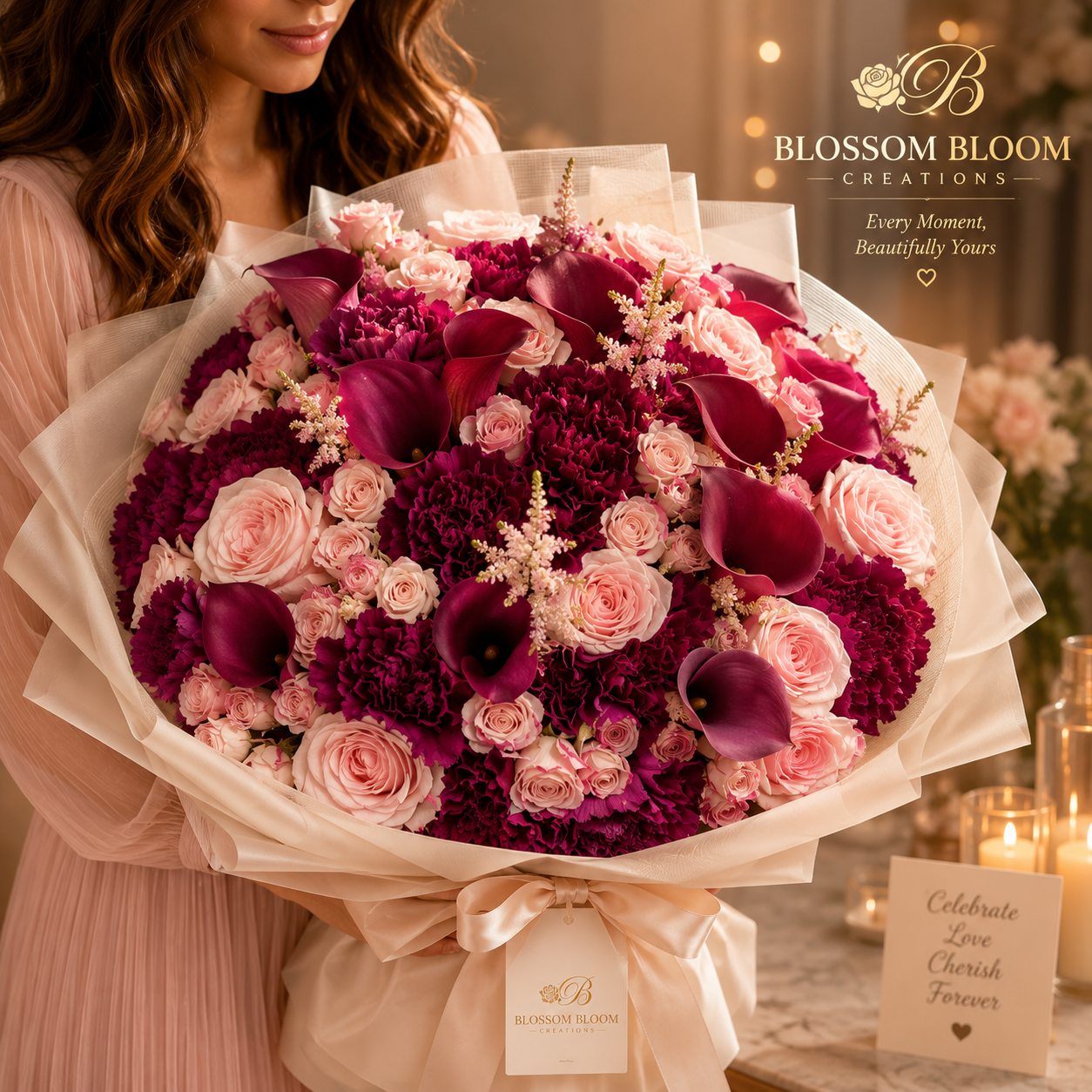 Luxury Blush & Burgundy Elegance Bouquet