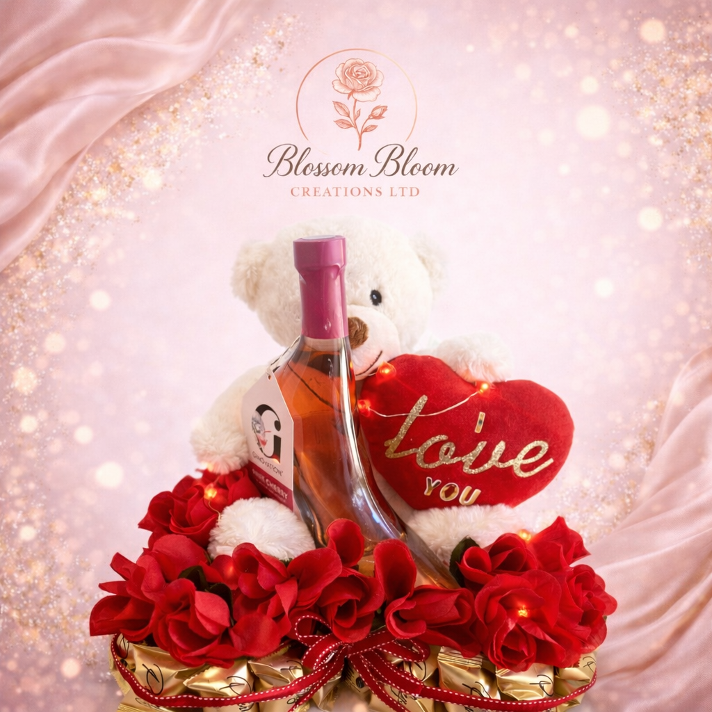 Love Shoe Artificial Rosé Teddy Gift Arrangement