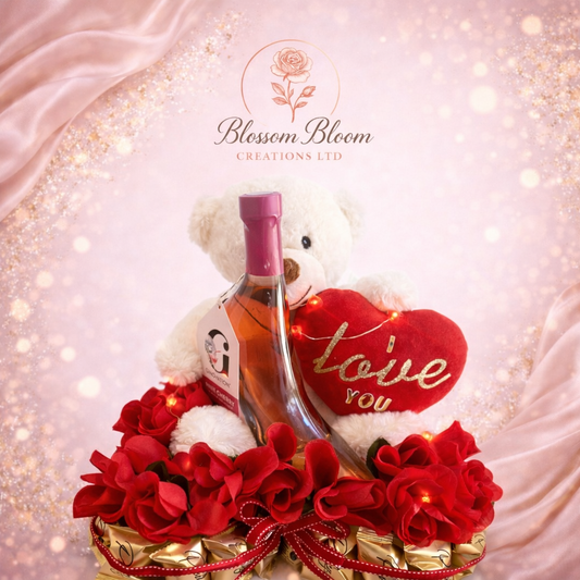 Love Shoe Artificial Rosé Teddy Gift Arrangement