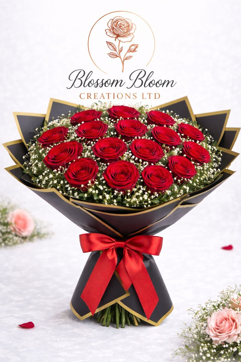 Luxury Red Rose Bouquet – Premium Valentine’s Day Flower Arrangement