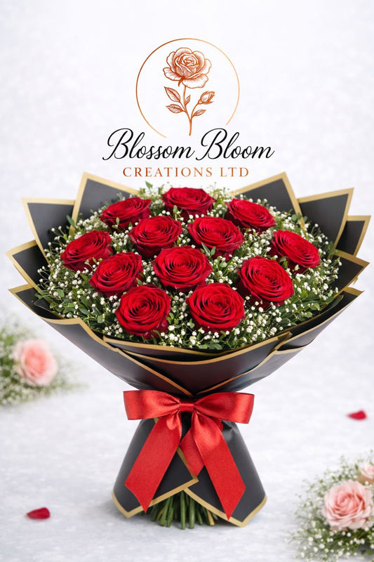 Luxury Red Rose Bouquet – Premium Valentine’s Day Flower Arrangement
