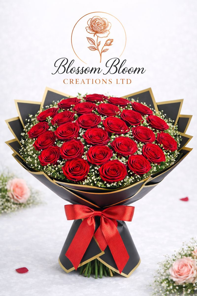 Luxury Red Rose Bouquet – Premium Valentine’s Day Flower Arrangement