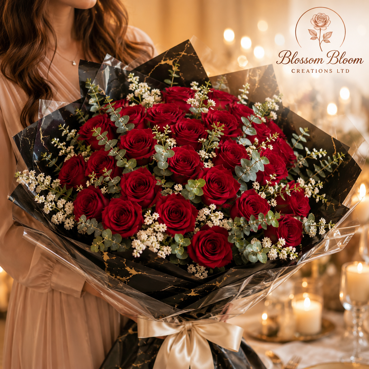 Luxury Midnight Romance Red Rose Bouquet