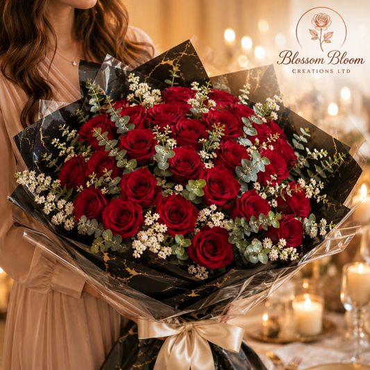Luxury Midnight Romance Red Rose Bouquet