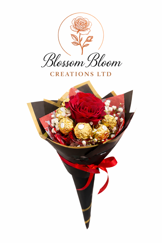 Luxury Red Rose Gypsophila And Ferrero Rocher Bouquet