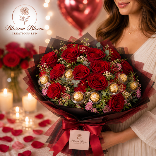Midnight Luxe Rose & Chocolate Bouquet
