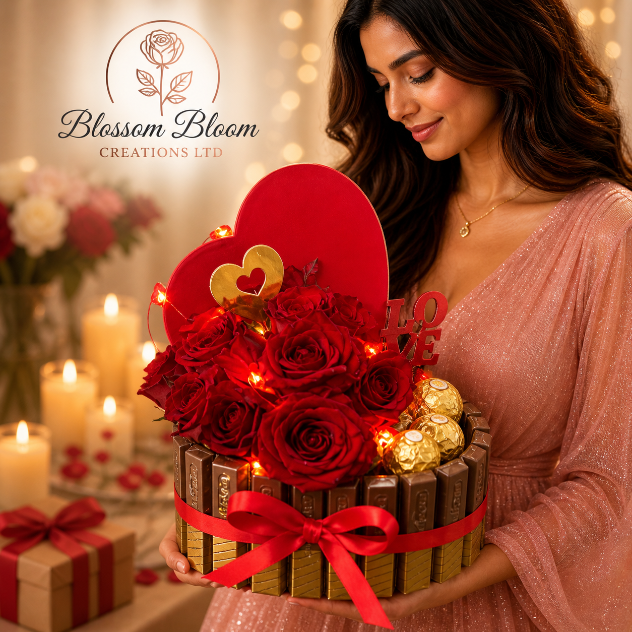 Luxury Love Heart Rose & Chocolate Box