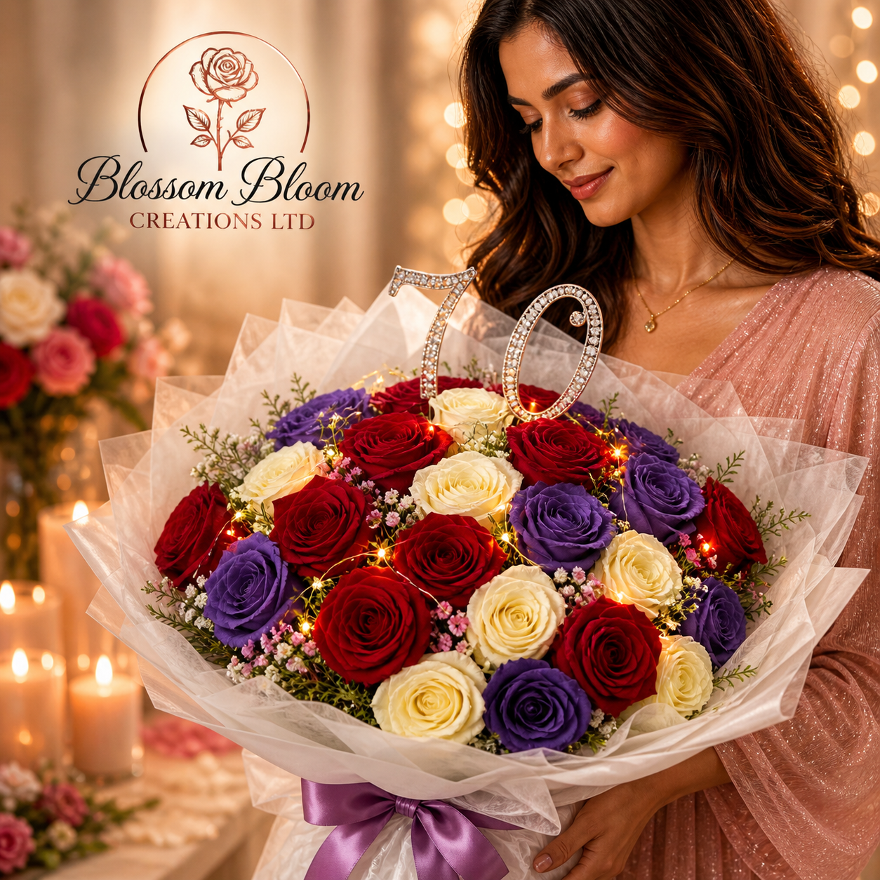 Luxury 70th Birthday Rose  Mixed Bouquet