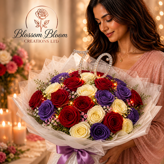 Luxury 70th Birthday Rose  Mixed Bouquet