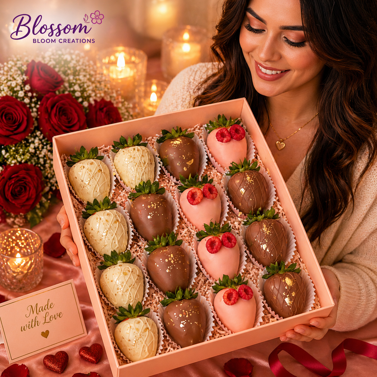 Luxury Pink & Chocolate Gold Splash Strawberry Collection Box