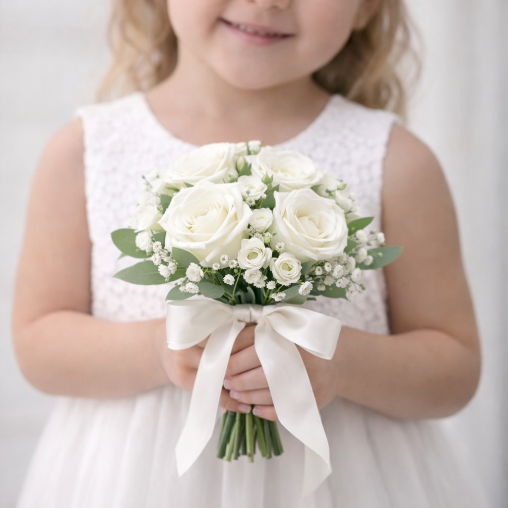 🤍 Mini White Rose Flower Girl Bouquet