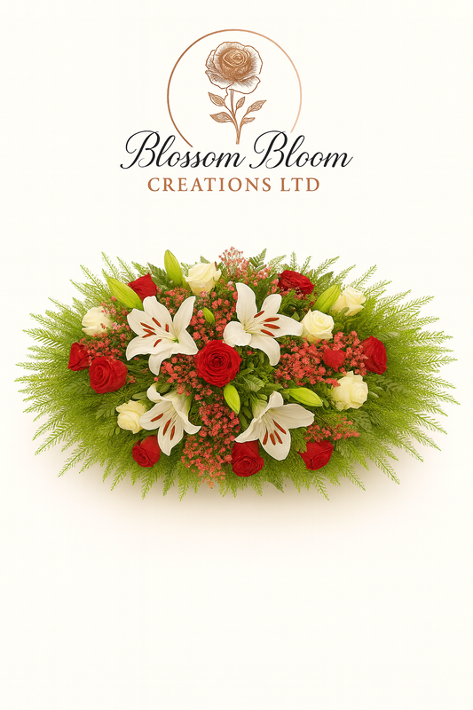 Luxury Red & Ivory Rose Casket Spray