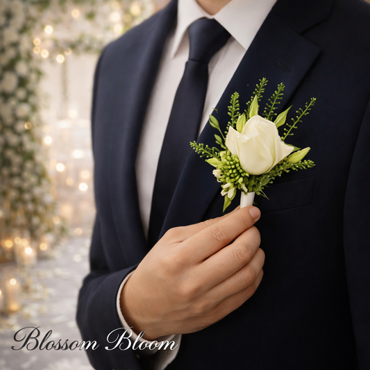 🤍 Classic White Rose Groom Buttonhole