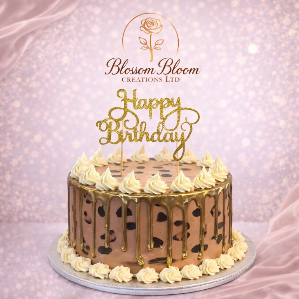 Luxury Leopard Print Drip Cake – Elegant Gold Birthday Cake