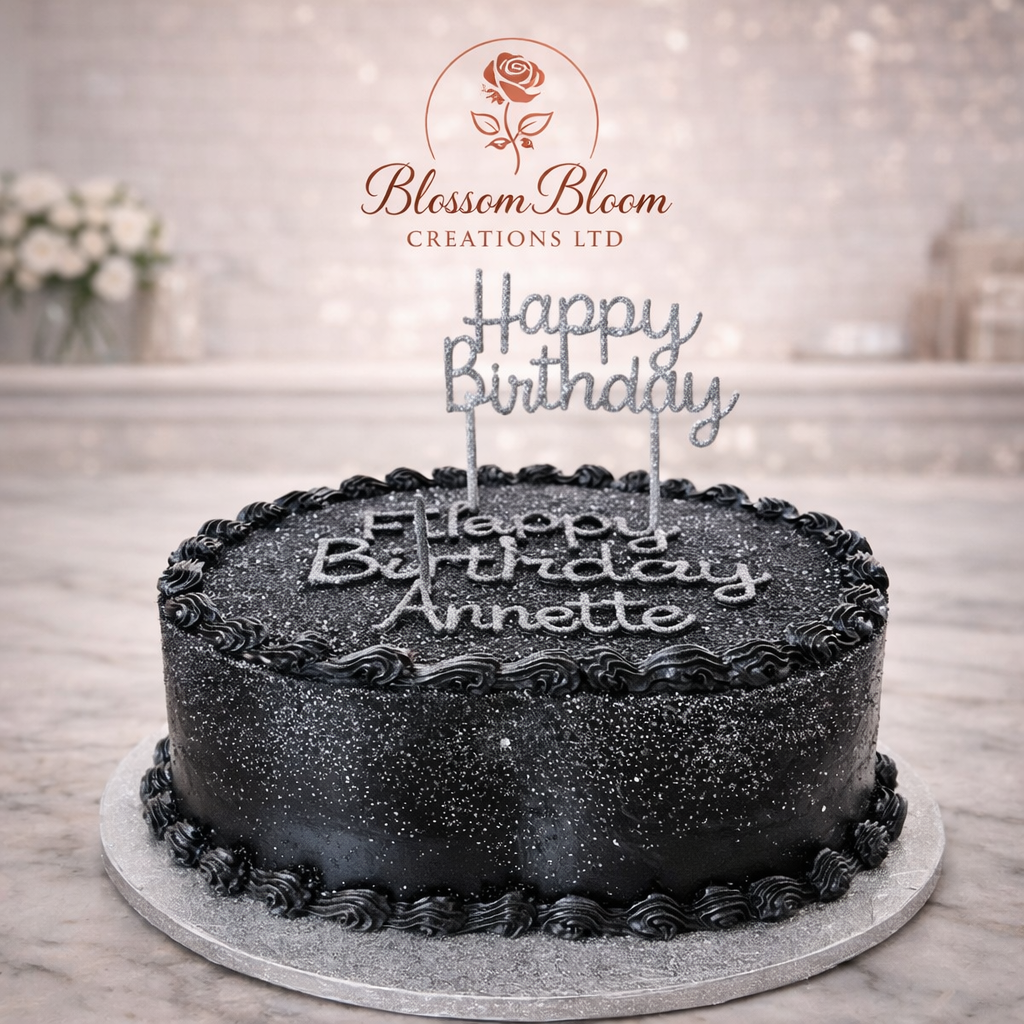 Luxury Round Black Velvet Birthday Cake – Elegant Personalised Celebration Cake