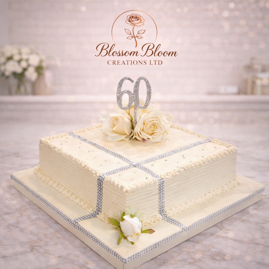 Elegant 60th Celebration Cake – Luxury Floral Birthday Cake