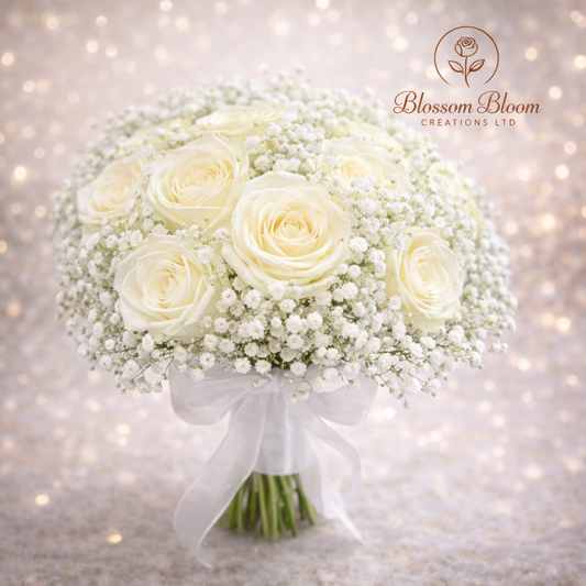 Untitle Elegant Bridal Ivory Rose & Gypsophila Hand-Tied Bouquet