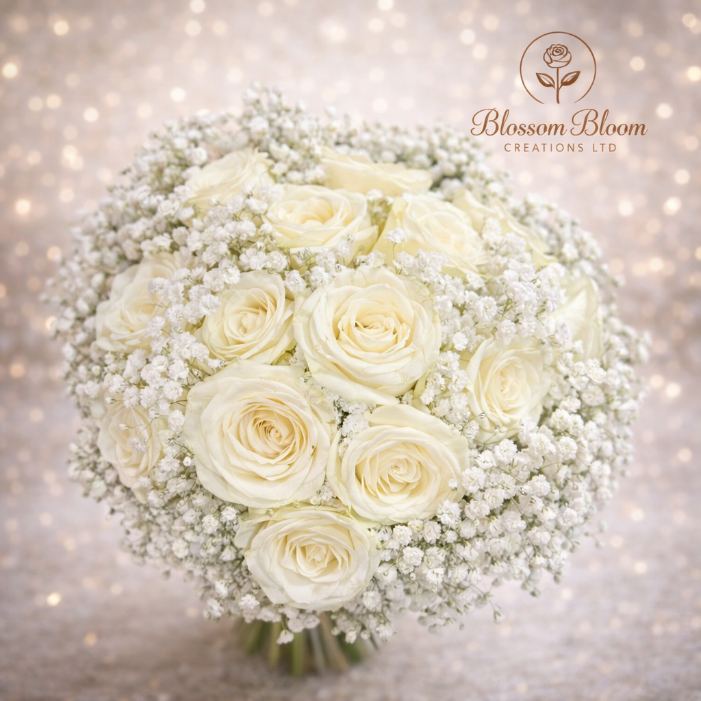 Untitle Elegant Bridal Ivory Rose & Gypsophila Hand-Tied Bouquet