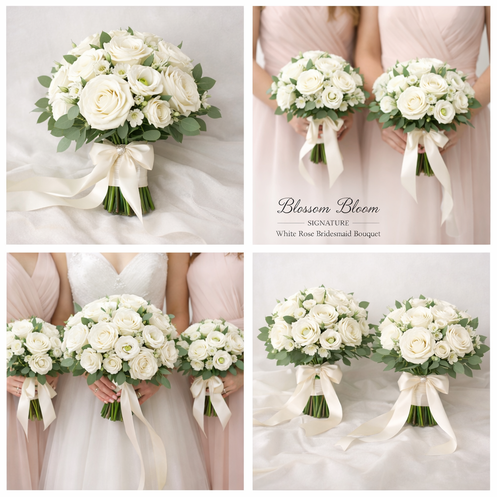 🤍 White Rose Bridesmaid Bouquet – Signature Collection