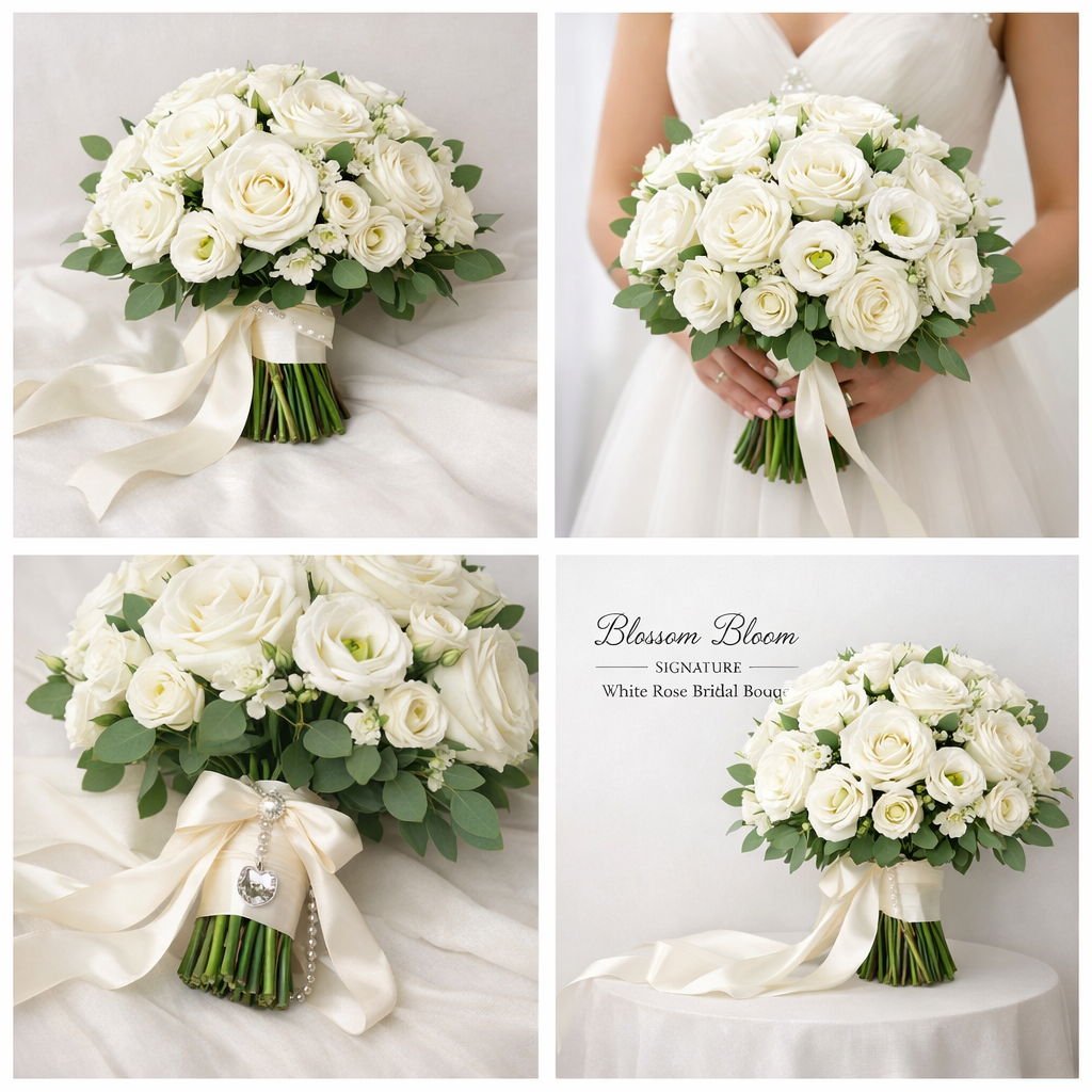 🤍 Luxury White Rose Bridal Bouquet