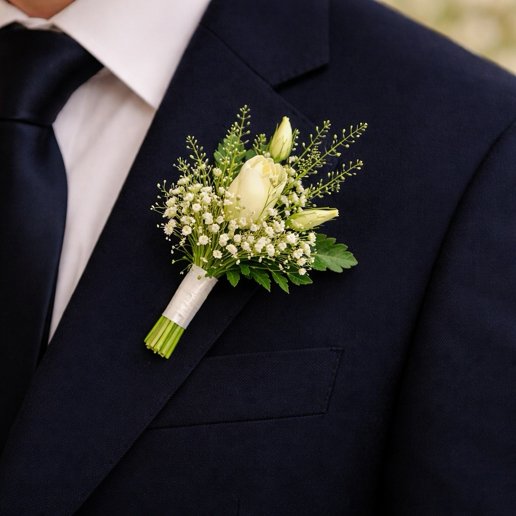 Ivory Rose & Bud Groomsman Buttonhole