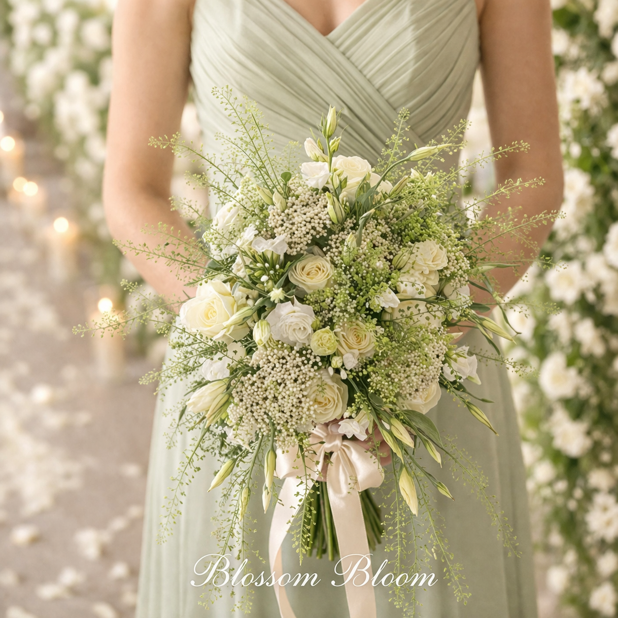 Blush Garden Bridesmaid Bouquet – Ivory & Green