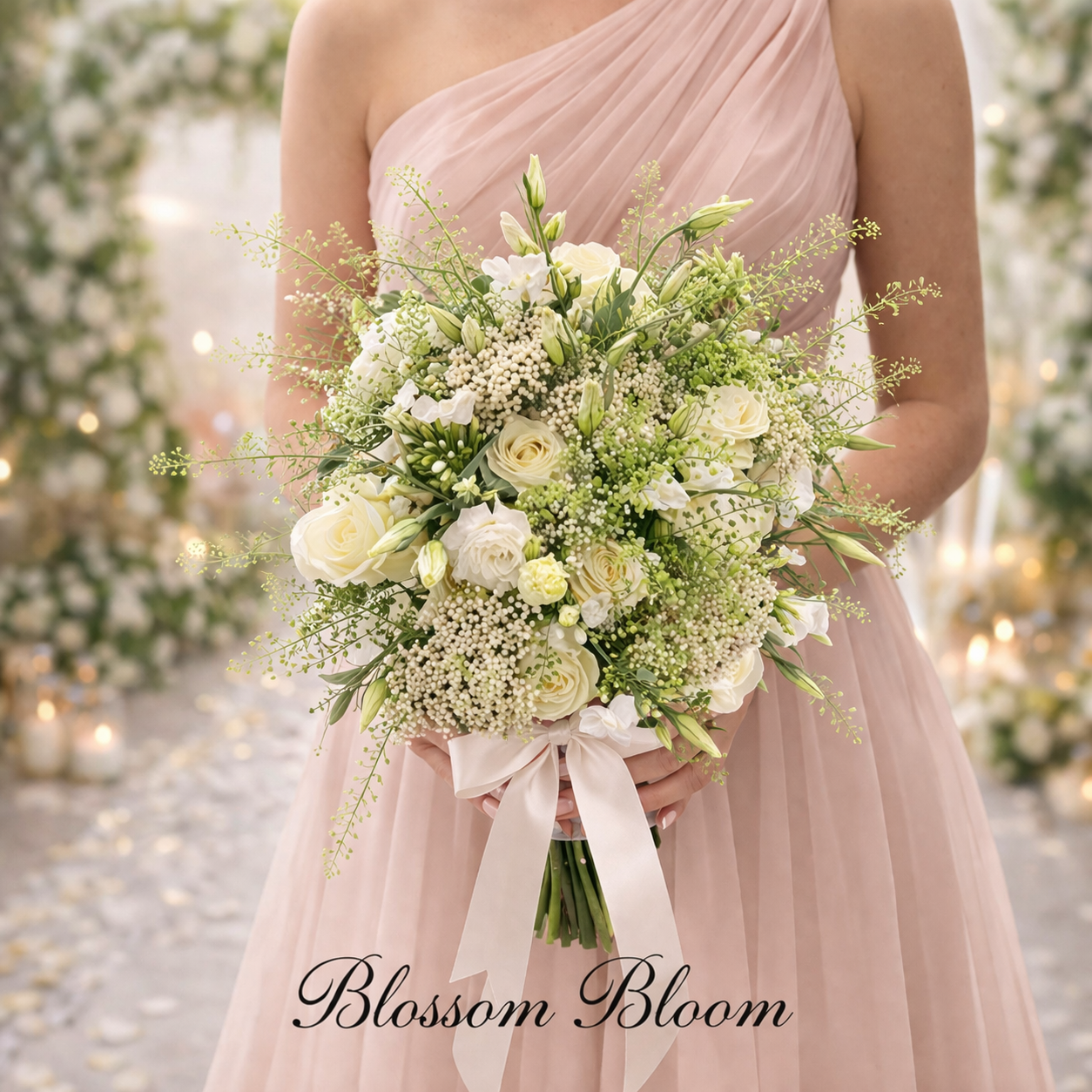 Blush Garden Bridesmaid Bouquet – Ivory & Green
