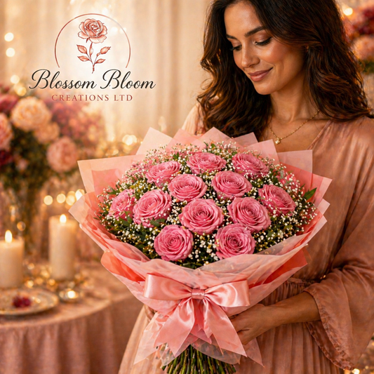 Elegant Blush Romance Bouquet – Light Pink Rose Bouquet