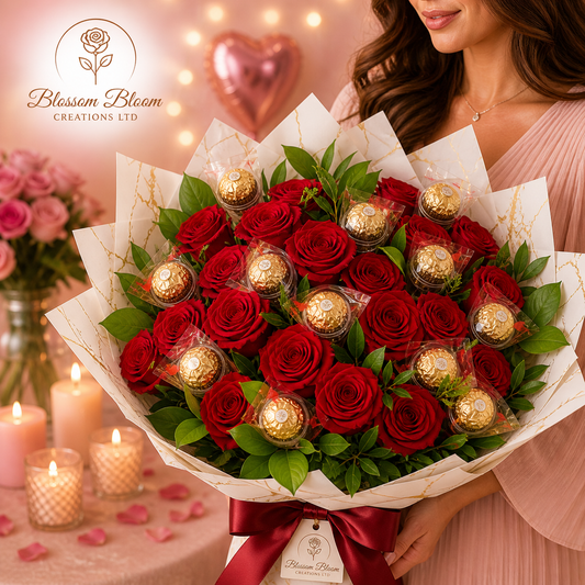 Golden Blush Rose & Chocolate Bouquet