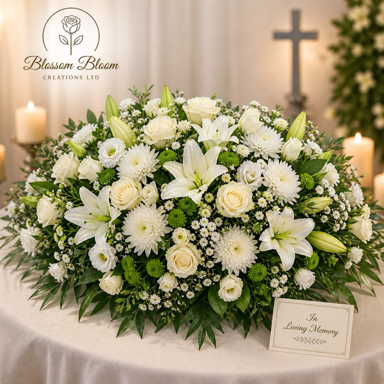 Elegant White Oval Funeral Tribute