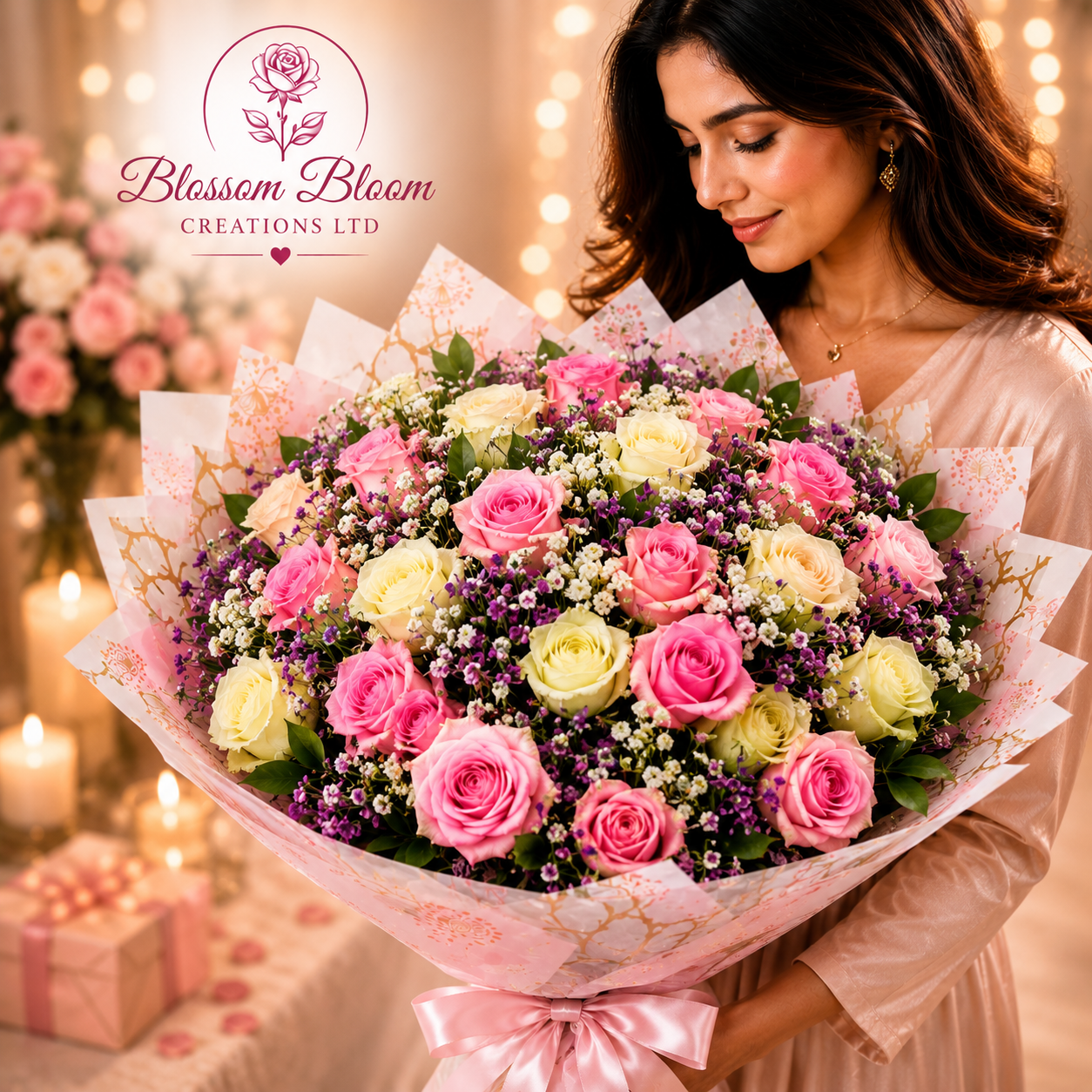 Mixed Blush Elegance Rose Bouquet