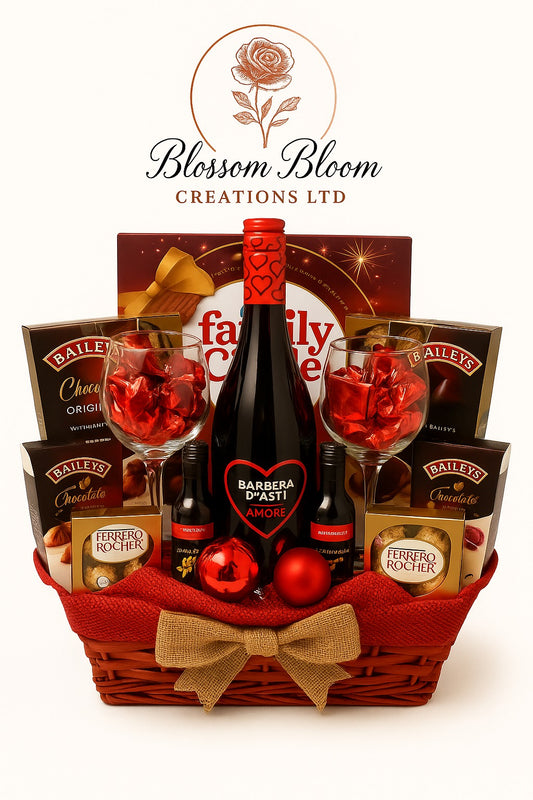Amore Red Wine Luxury Chocolate Hamper | Romantic Gift Basket | Blossom Bloom