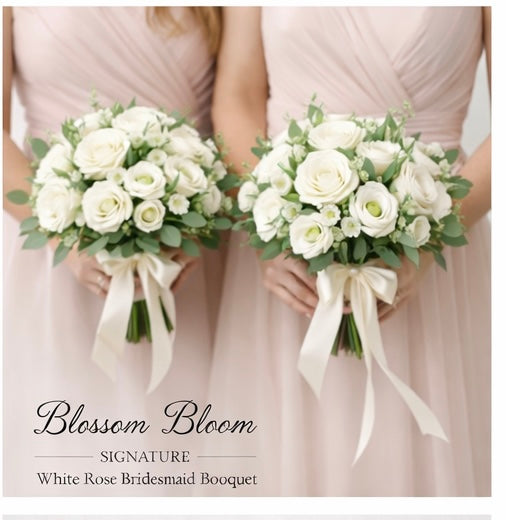 🤍 White Rose Bridesmaid Bouquet – Signature Collection